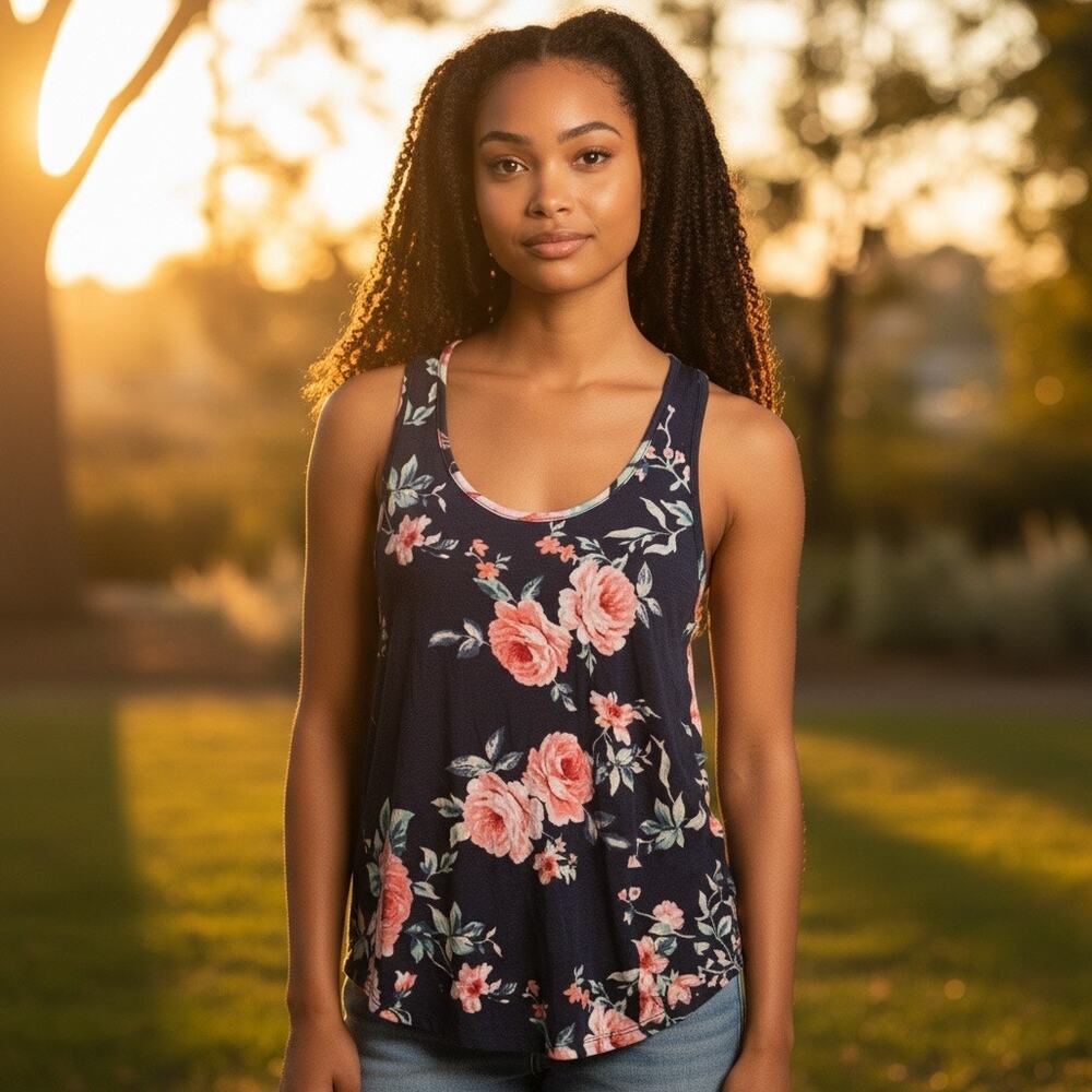 Viamor Loveappella Floral Knit Swing Rose Tank sz M